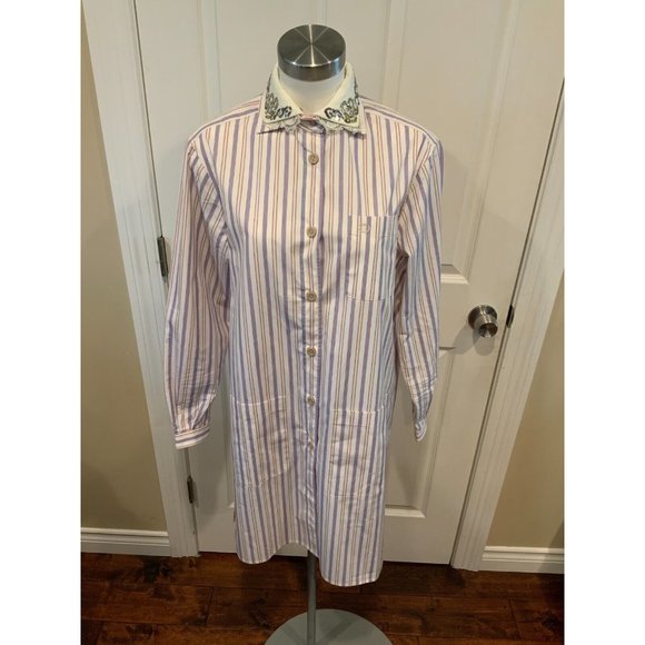 Gucci White & Blue Striped Long Sleeve Shirtdress, Size 2 (US) 36 (IT) - Picture 1 of 11